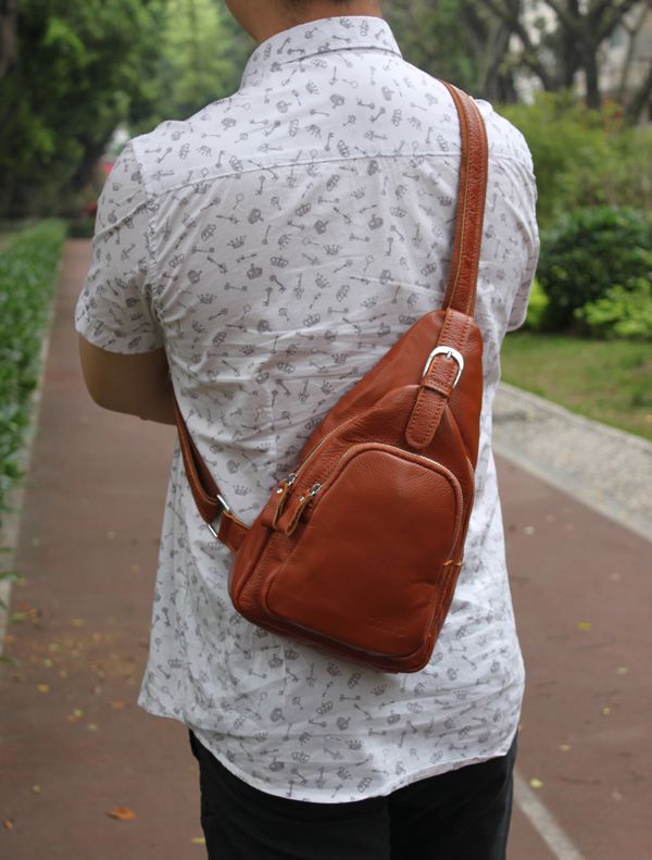 Mens backpack unisex travel bag Sling shoulder bag black brown genuine leather eBay