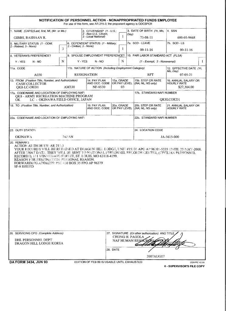 Da Form 3434 Fillable - Printable Forms Free Online