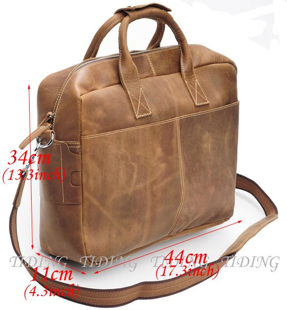 Mens Full Grain Leather Briefcases Messenger 17" Laptop Bags Tote Business Cases