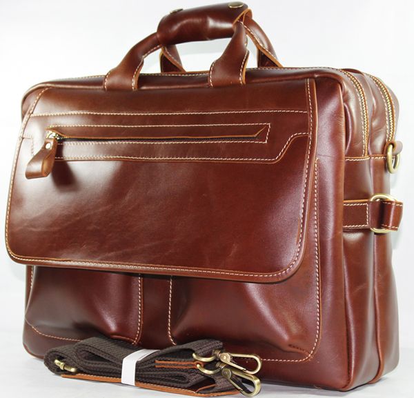 Genuine leather Men's briefcase 15'' laptop case messenger shoulder bag ...