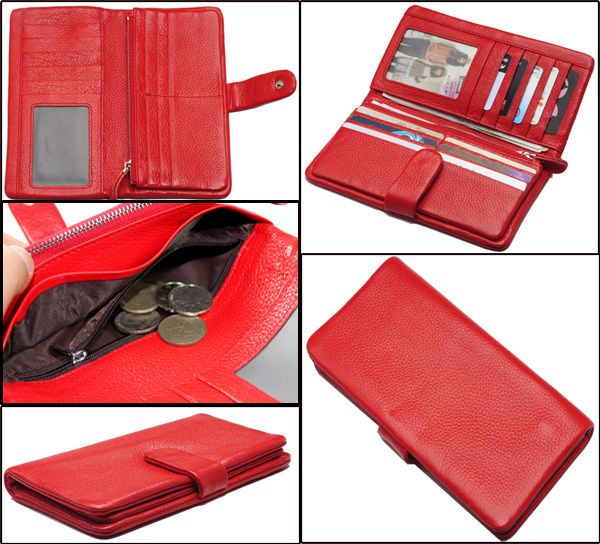 Womens Ladies Red Leather Credit ID Card Cases Bifold Clutch Wallets 