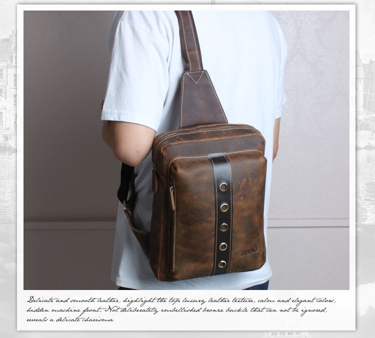 Retro Men's Leather Should Sling Bag College Student Backpack Brown ...