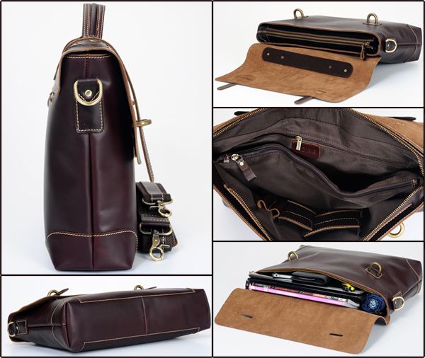 Mens Slick Leather Briefcases Business case Laptop Bags Tote  