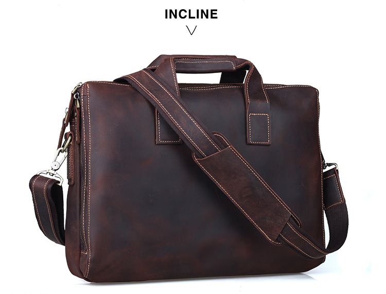 TIDING Vintage Style Cowhide Leather Mens Briefcase Laptop Tote ...