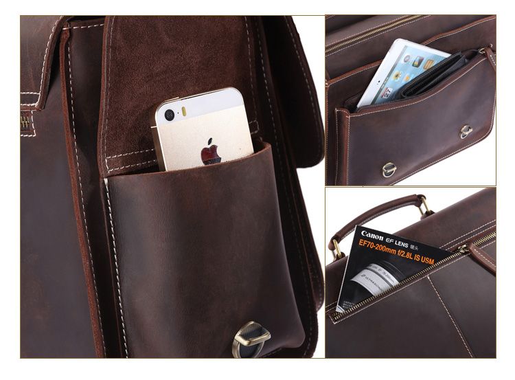 Men's Genuine Leather DSLR Camera Bag Messenger Shoulder Bag Cross Body ...