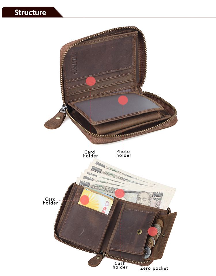 Mens Leather Slim Wallet Zip Around Small Coin Pocket Credit Card ...