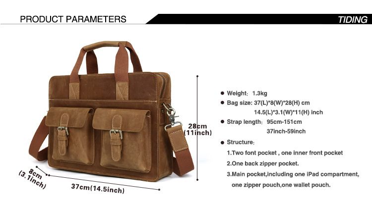 Brown Genuine Leather Mens Laptop Business Briefcase Messenger Shoulder ...