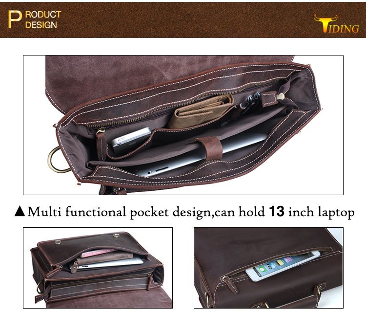 Men's Retro Genuine Leather Messenger Shoulder Bag Laptop Case Satchel ...