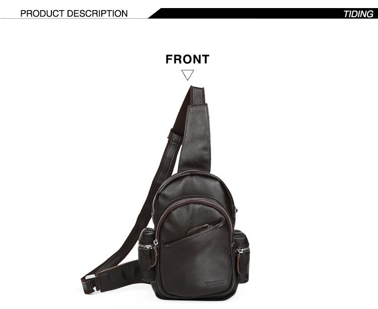 New fashion mens sling shoulder bag top unisex leather black brown backpack