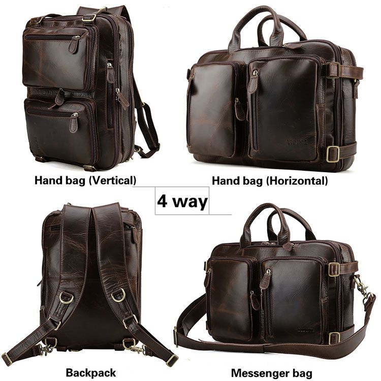 Men Leather Briefcase Backpack 14'' Laptop Bag Shoulder Bag Handbag ...