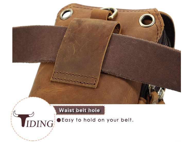 Distressed Mens Genuine leather waist bag small pouch belt bag shoulder ...