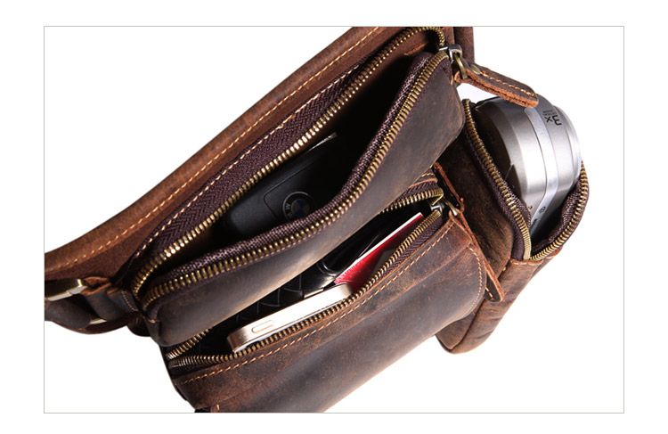 Genuine Leather Brown Men Waist Pack Shoulder Bag Leg Bag for ...