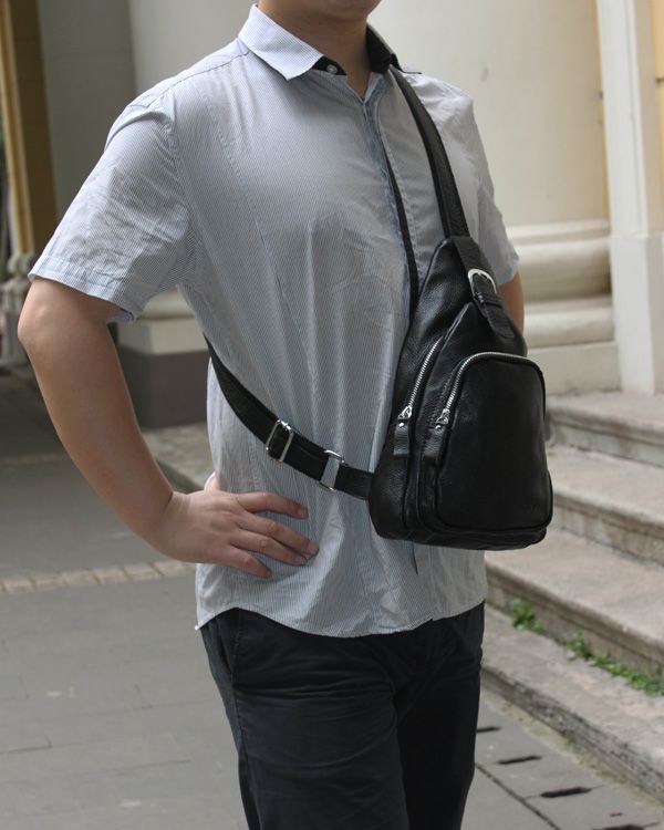 Mens backpack unisex travel bag Sling shoulder bag black brown genuine ...
