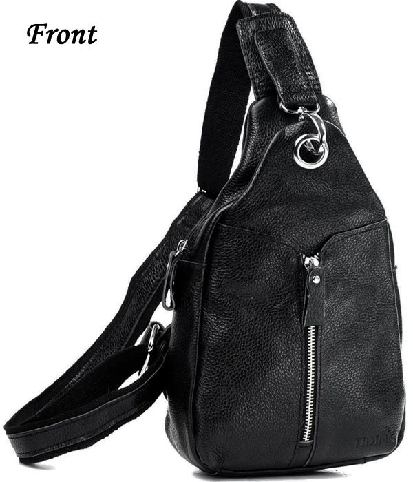 Echtes Leder schwarz Herren Messenger Schultertasche Casual Rucksack