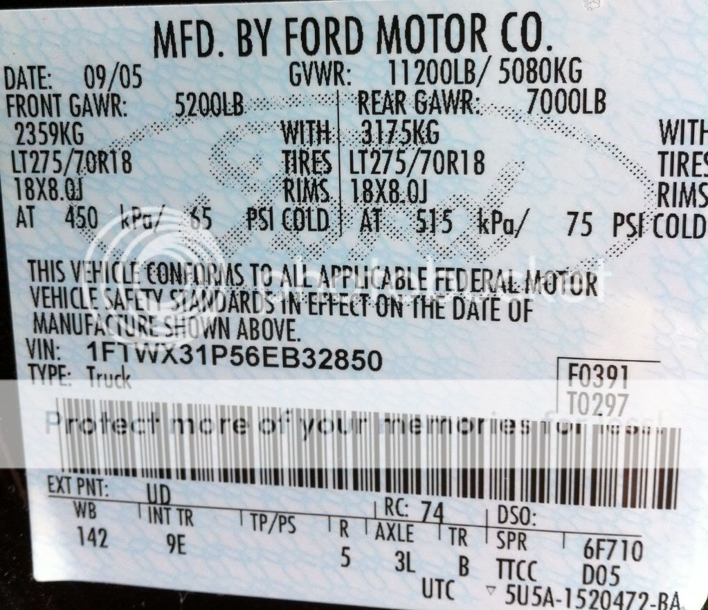 Ford truck door sticker codes #5