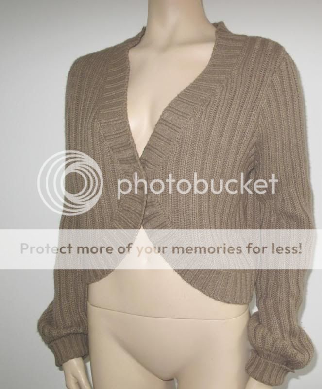 Cropped Shrug Knit 1 Button L s Sweater Sz L Brown